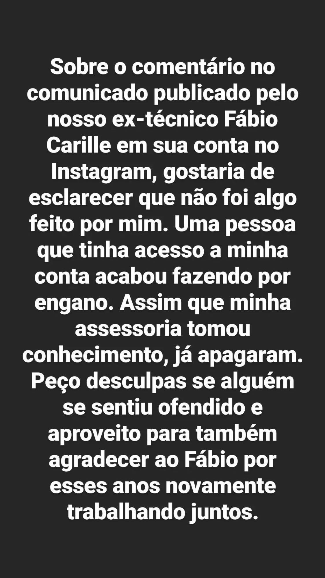 Romarinho publicação Carille demissão