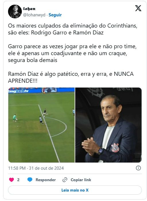 Torcida do Corinthians critica Garro
