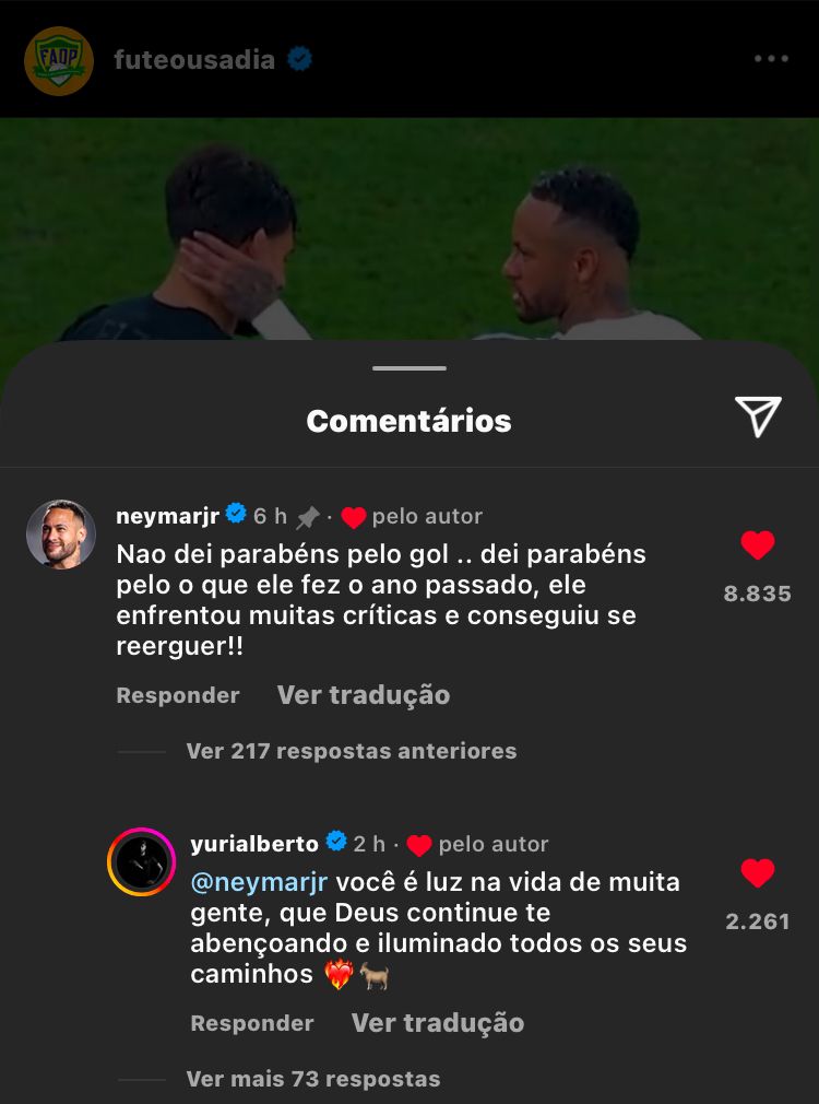 Neymar e Yuri Alberto conversa Instagram